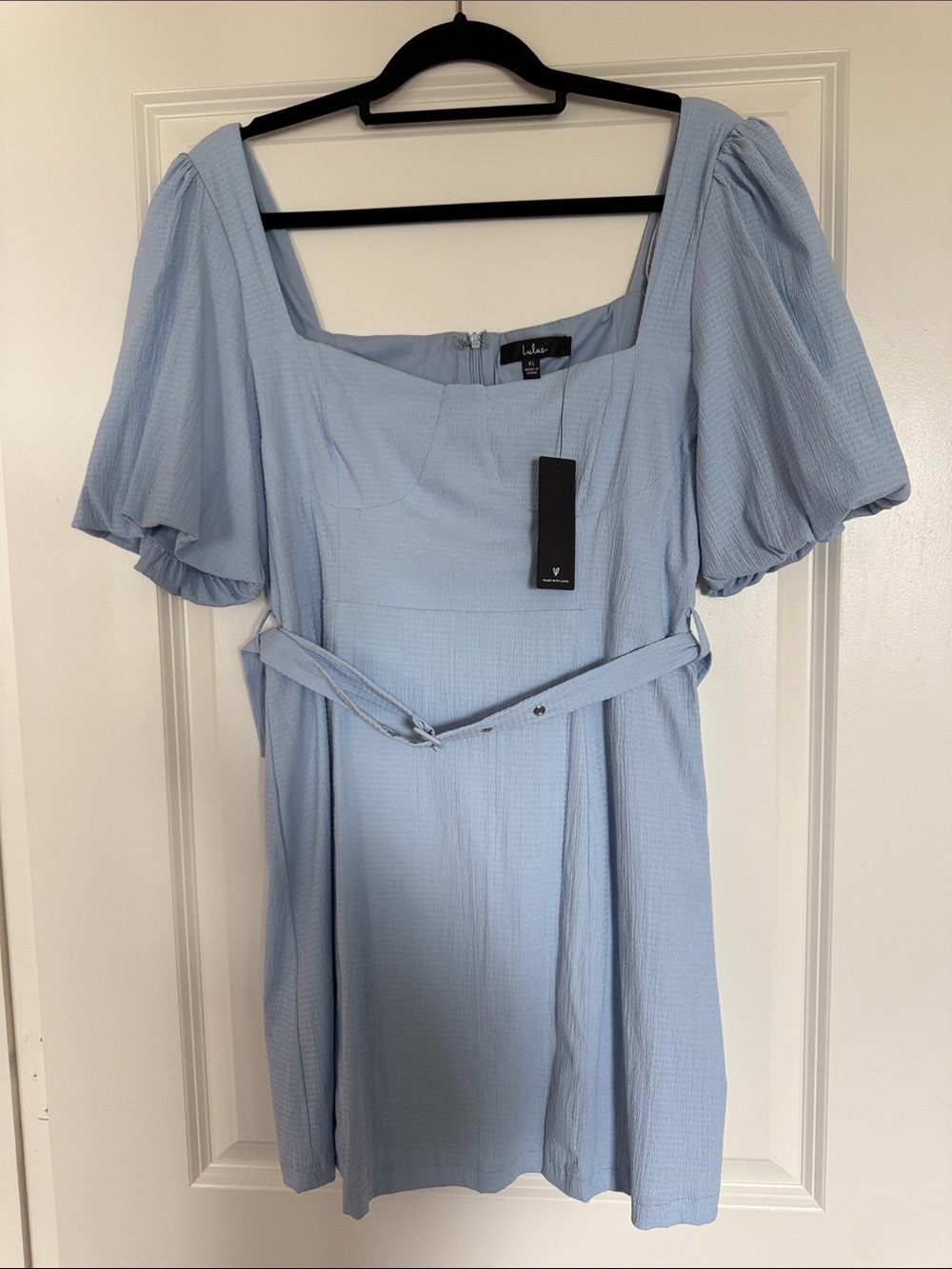 Lulu's Powder Blue Square Neck Puff Sleeve Mini Dress NWT XL
